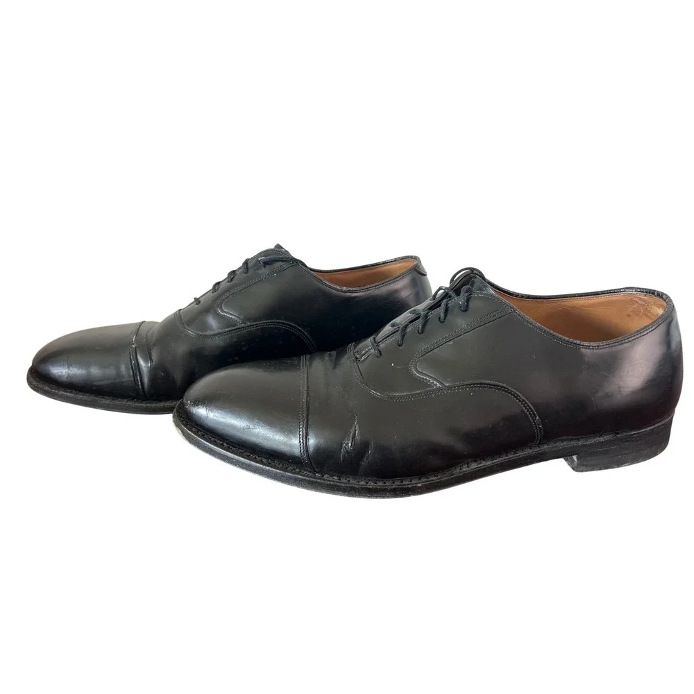 Johnston‎ & Murphy Limited Mens 10.5 D Black Leather Cap Toe Oxford Shoes Italy